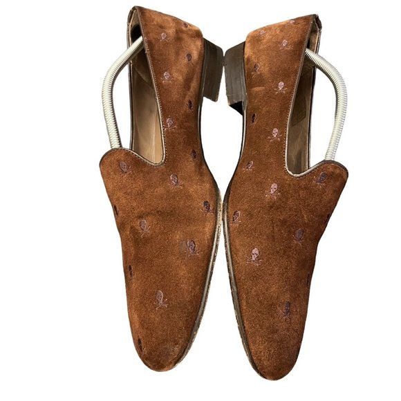 Bow Tie Mens Shoes Brown Skull Formal Velvet Loafer US 11 Smoking Shoes - Picture 3 of 14